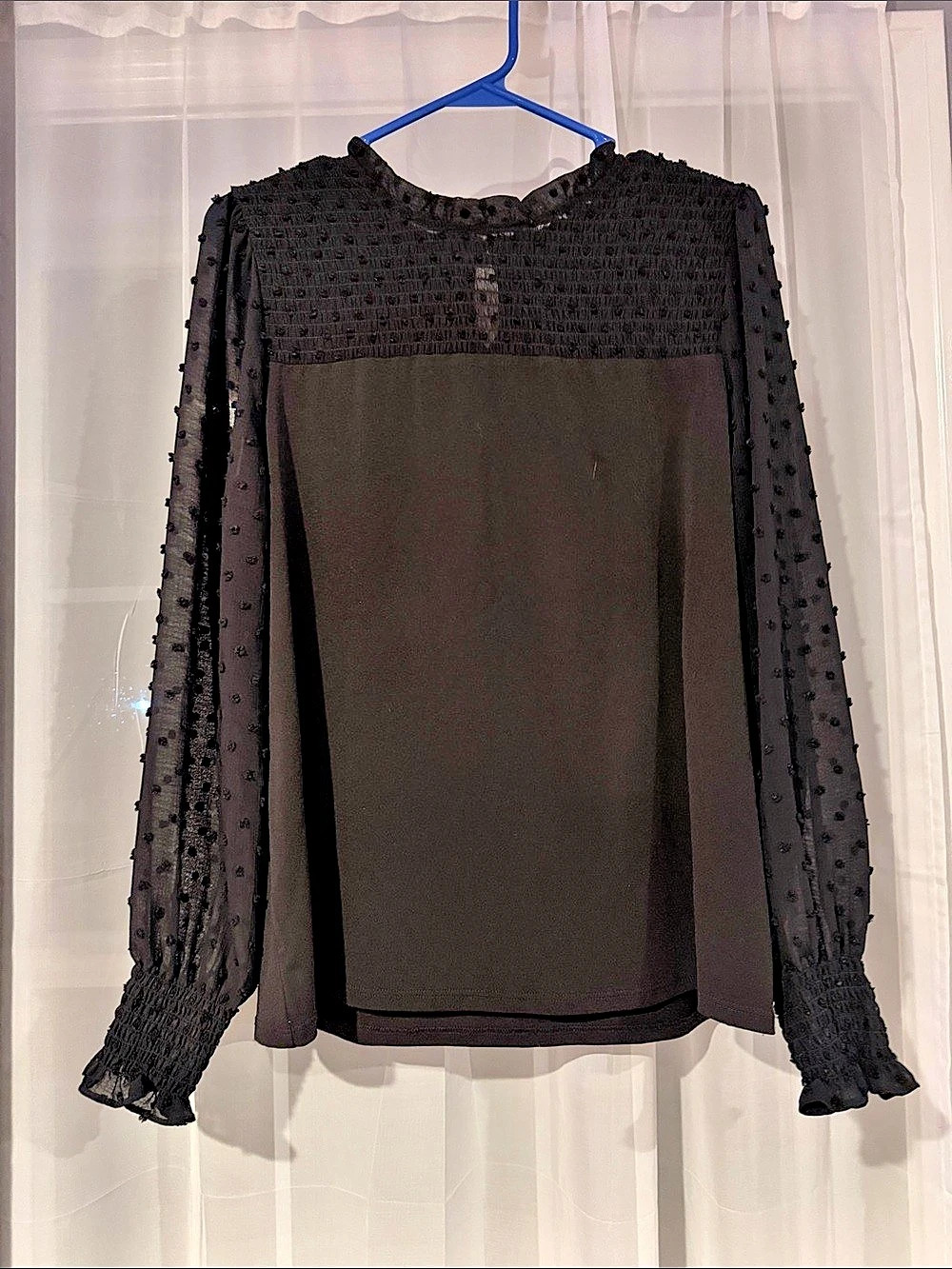 Adrianna Papell Black Textured Long Sleeve Blouse Like New